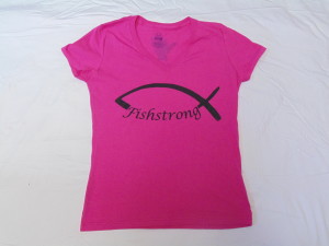 Pink Short Sleeved Women's Cut Fishstrong Logo T-Shirt