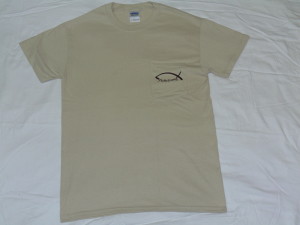 Tan Short Sleeved Men's Pocket Fishstrong Logo T-Shirt