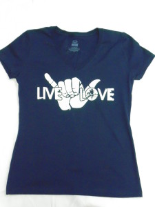 Navy Blue Short Sleeved Women's Cut Live, Love, Shaka T-Shirt